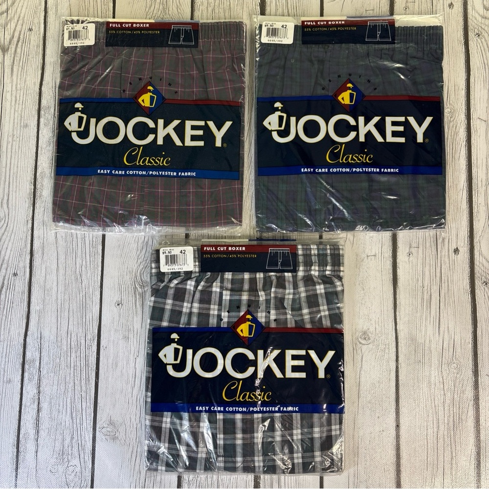 Vintage New 1996 Jockey Classic Full Cut Men's 42 Woven Boxer Shorts (3) Pair.